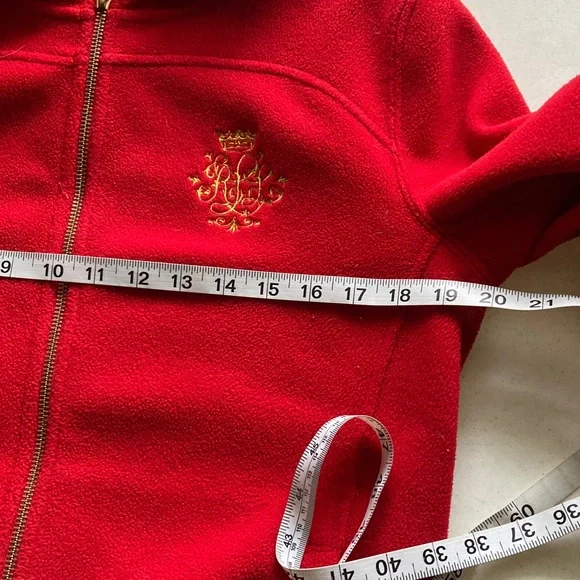 Lauren Ralph Lauren Red Zip-Up Hooded Fleece with Gold Crest - Picture 8 of 9